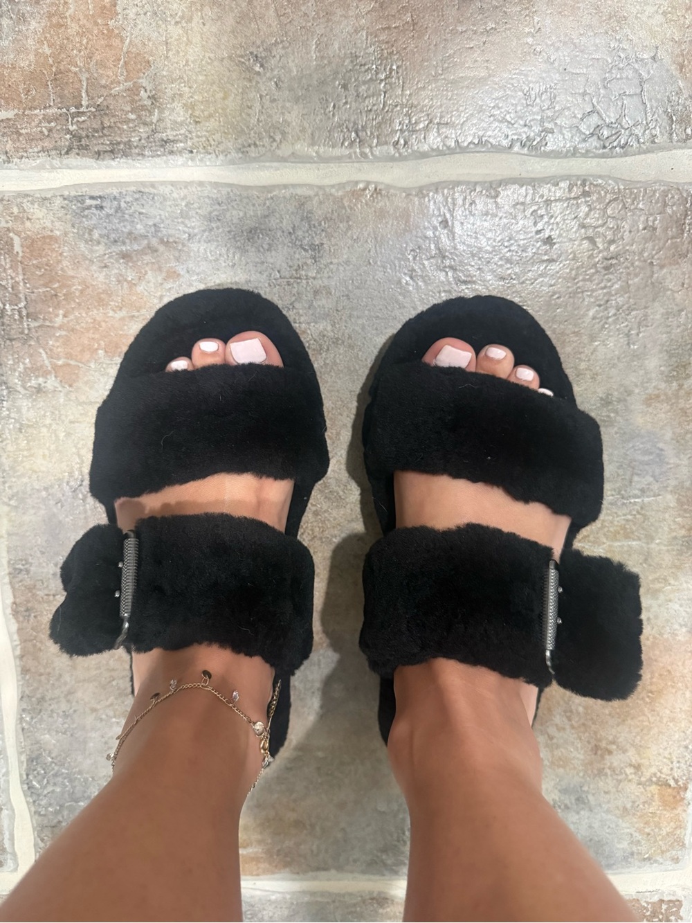 Well Used Fuzzy Slide Sandals